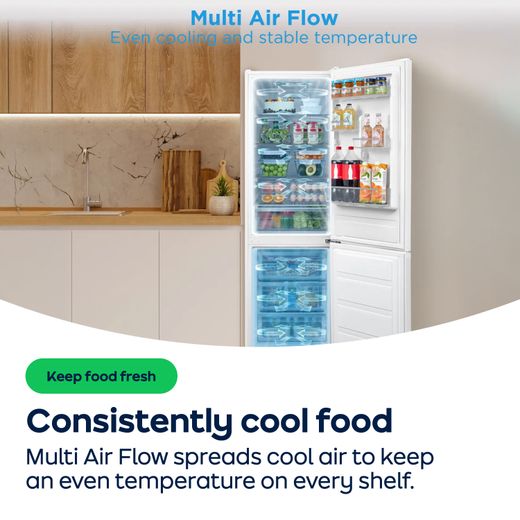 Midea MDRB254FGE01 150cm 60/40 Small Frost Free Fridge Freezer - White - AO Annotation - MultiAir Flow